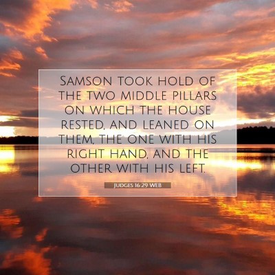 Picture 07 - Judges 16:29 WEB - Samson took hold of the two middle pillars on - Bible Verse Picture