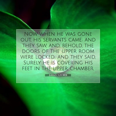 Picture 07 - Judges 3:24 WEB - Now when he was gone out, his servants came; and - Bible Verse Picture