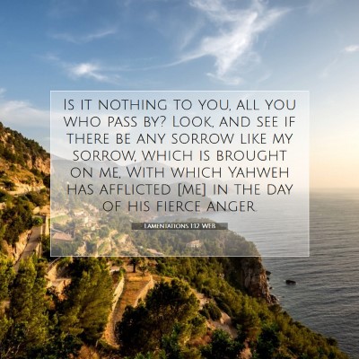 Picture 07 - Lamentations 1:12 WEB - Is it nothing to you, all you who pass by? Look, - Bible Verse Picture