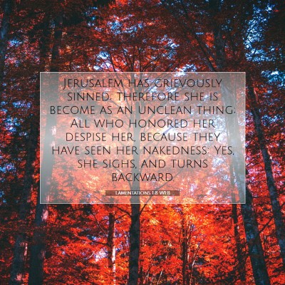 Picture 07 - Lamentations 1:8 WEB - Jerusalem has grievously sinned; therefore she is - Bible Verse Picture