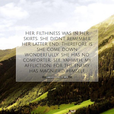 Picture 07 - Lamentations 1:9 WEB - Her filthiness was in her skirts; she didn't - Bible Verse Picture