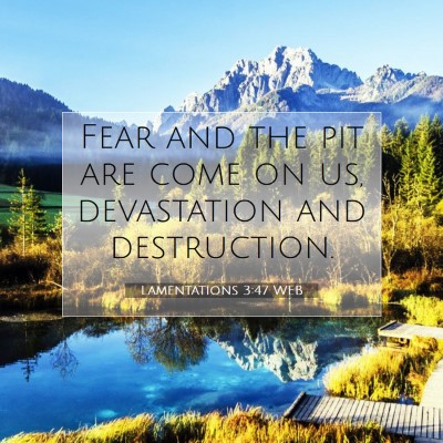 Picture 07 - Lamentations 3:47 WEB - Fear and the pit are come on us, devastation and - Bible Verse Picture