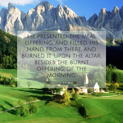 Picture 07 - Leviticus 9:17 WEB - He presented the meal offering, and filled his - Bible Verse Picture