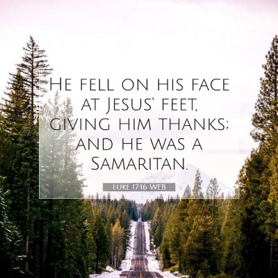 Picture 07 - Luke 17:16 WEB - He fell on his face at Jesus' feet, giving him - Bible Verse Picture