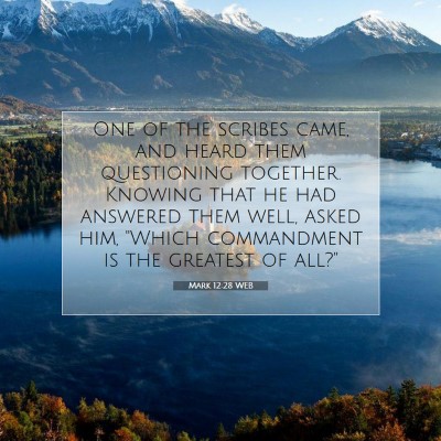 Picture 07 - Mark 12:28 WEB - One of the scribes came, and heard them - Bible Verse Picture