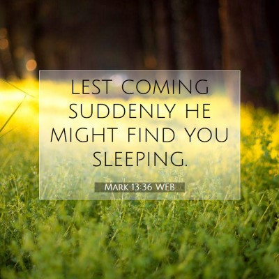 Picture 07 - Mark 13:36 WEB - lest coming suddenly he might find you - Bible Verse Picture