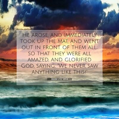 Picture 07 - Mark 2:12 WEB - He arose, and immediately took up the mat, and - Bible Verse Picture