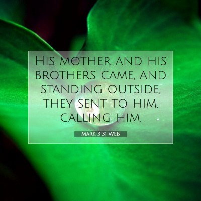 Picture 07 - Mark 3:31 WEB - His mother and his brothers came, and standing - Bible Verse Picture