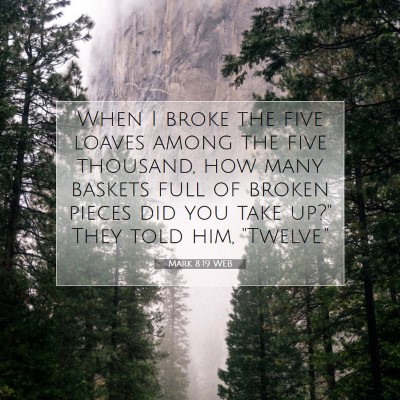 Picture 07 - Mark 8:19 WEB - When I broke the five loaves among the five - Bible Verse Picture