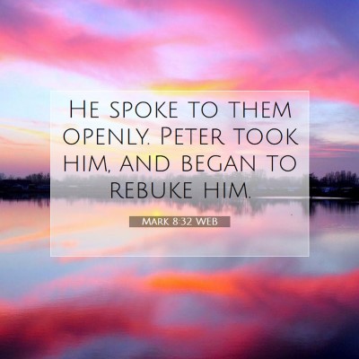 Picture 07 - Mark 8:32 WEB - He spoke to them openly. Peter took him, and - Bible Verse Picture