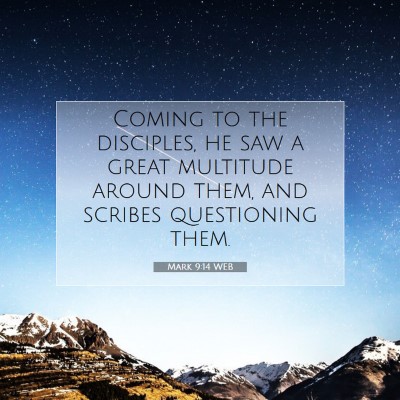 Picture 07 - Mark 9:14 WEB - Coming to the disciples, he saw a great multitude - Bible Verse Picture