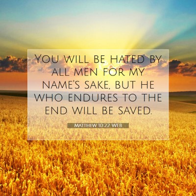 Picture 07 - Matthew 10:22 WEB - You will be hated by all men for my name's sake, - Bible Verse Picture