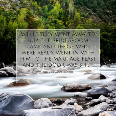 Picture 07 - Matthew 25:10 WEB - While they went away to buy, the bridegroom came, - Bible Verse Picture