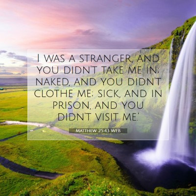 Picture 07 - Matthew 25:43 WEB - I was a stranger, and you didn't take me in; - Bible Verse Picture