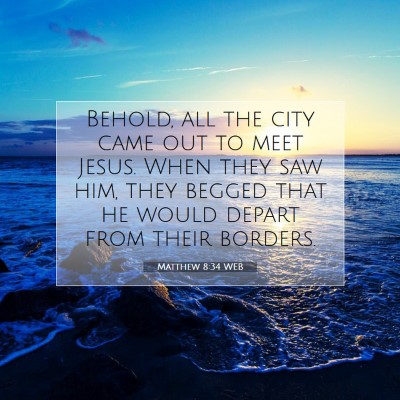 Picture 07 - Matthew 8:34 WEB - Behold, all the city came out to meet Jesus. When - Bible Verse Picture