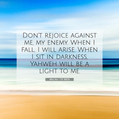 Picture 07 - Micah 7:8 WEB - Don't rejoice against me, my enemy. When I fall, - Bible Verse Picture