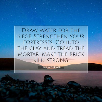 Picture 07 - Nahum 3:14 WEB - Draw water for the siege. Strengthen your - Bible Verse Picture
