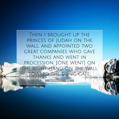 Picture 07 - Nehemiah 12:31 WEB - Then I brought up the princes of Judah on the - Bible Verse Picture