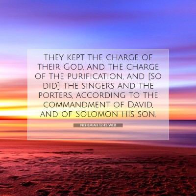Picture 07 - Nehemiah 12:45 WEB - They kept the charge of their God, and the charge - Bible Verse Picture