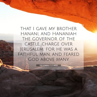 Picture 07 - Nehemiah 7:2 WEB - that I gave my brother Hanani, and Hananiah the - Bible Verse Picture
