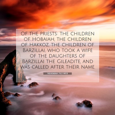 Picture 07 - Nehemiah 7:63 WEB - Of the priests: the children of Hobaiah, the - Bible Verse Picture