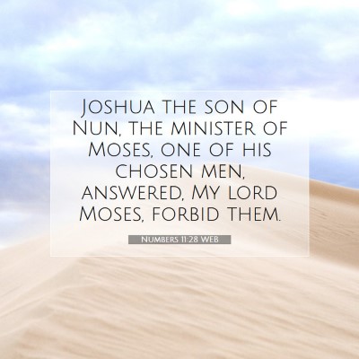 Picture 07 - Numbers 11:28 WEB - Joshua the son of Nun, the minister of Moses, one - Bible Verse Picture