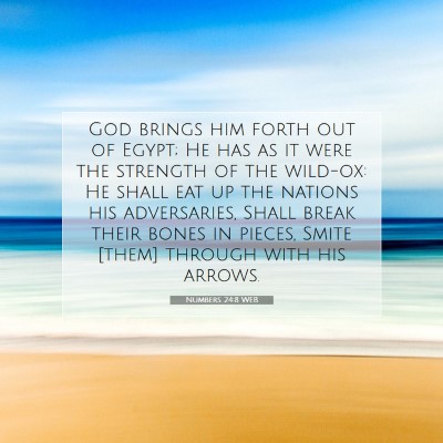 Picture 07 - Numbers 24:8 WEB - God brings him forth out of Egypt; He has as it - Bible Verse Picture