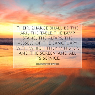 Picture 07 - Numbers 3:31 WEB - Their charge shall be the ark, the table, the - Bible Verse Picture