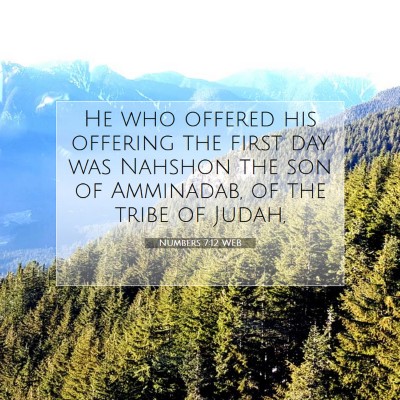 Picture 07 - Numbers 7:12 WEB - He who offered his offering the first day was - Bible Verse Picture