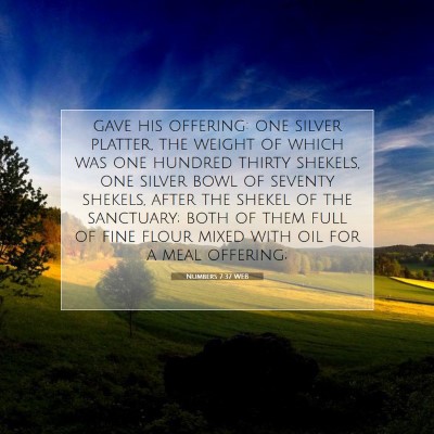 Picture 07 - Numbers 7:37 WEB - gave his offering: one silver platter, the weight - Bible Verse Picture