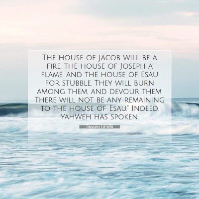 Picture 07 - Obadiah 1:18 WEB - The house of Jacob will be a fire, the house of - Bible Verse Picture