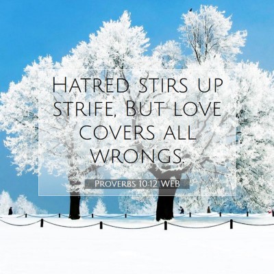 Picture 07 - Proverbs 10:12 WEB - Hatred stirs up strife, But love covers all - Bible Verse Picture