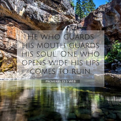 Picture 07 - Proverbs 13:3 WEB - He who guards his mouth guards his soul. One who - Bible Verse Picture