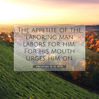 Picture 07 - Proverbs 16:26 WEB - The appetite of the laboring man labors for him; - Bible Verse Picture