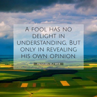Picture 07 - Proverbs 18:2 WEB - A fool has no delight in understanding, But only - Bible Verse Picture