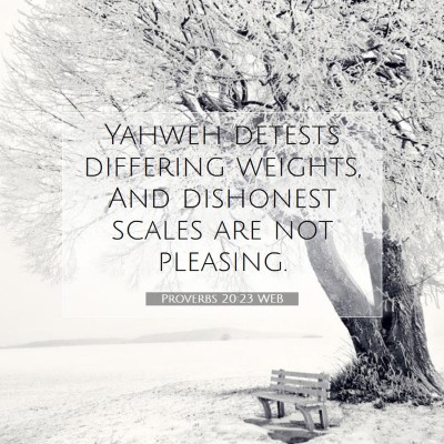 Picture 07 - Proverbs 20:23 WEB - Yahweh detests differing weights, And dishonest - Bible Verse Picture
