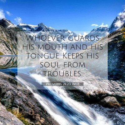 Picture 07 - Proverbs 21:23 WEB - Whoever guards his mouth and his tongue Keeps his - Bible Verse Picture