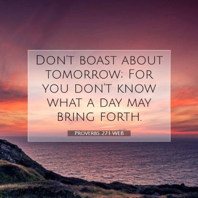 Picture 07 - Proverbs 27:1 WEB - Don't boast about tomorrow; For you don't know - Bible Verse Picture
