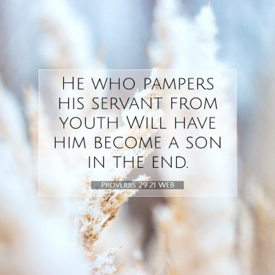 Picture 07 - Proverbs 29:21 WEB - He who pampers his servant from youth Will have - Bible Verse Picture