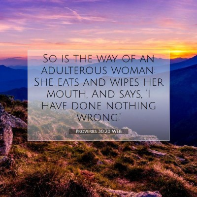 Picture 07 - Proverbs 30:20 WEB - So is the way of an adulterous woman: She eats - Bible Verse Picture