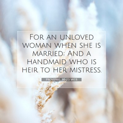 Picture 07 - Proverbs 30:23 WEB - For an unloved woman when she is married; And a - Bible Verse Picture