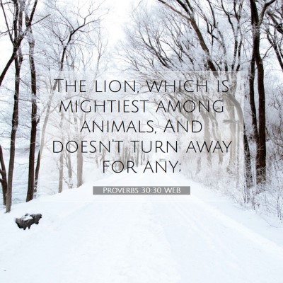 Picture 07 - Proverbs 30:30 WEB - The lion, which is mightiest among animals, And - Bible Verse Picture