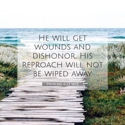 Picture 07 - Proverbs 6:33 WEB - He will get wounds and dishonor. His reproach - Bible Verse Picture