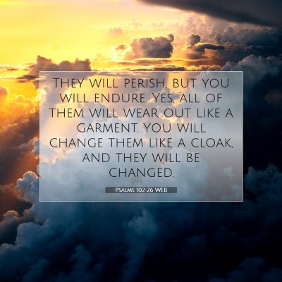 Picture 07 - Psalms 102:26 WEB - They will perish, but you will endure. Yes, all - Bible Verse Picture