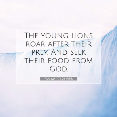 Picture 07 - Psalms 104:21 WEB - The young lions roar after their prey, And seek - Bible Verse Picture