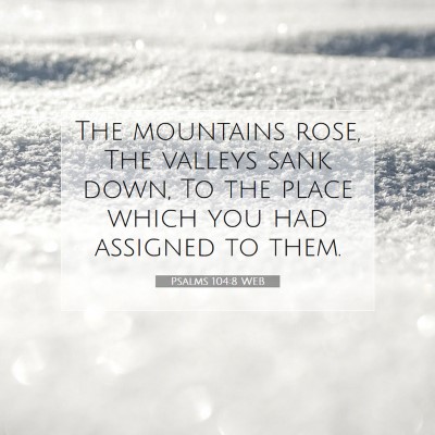 Picture 07 - Psalms 104:8 WEB - The mountains rose, The valleys sank down, To the - Bible Verse Picture