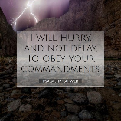 Picture 07 - Psalms 119:60 WEB - I will hurry, and not delay, To obey your - Bible Verse Picture