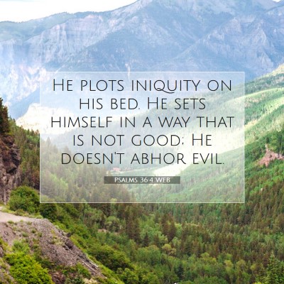 Picture 07 - Psalms 36:4 WEB - He plots iniquity on his bed. He sets himself in - Bible Verse Picture