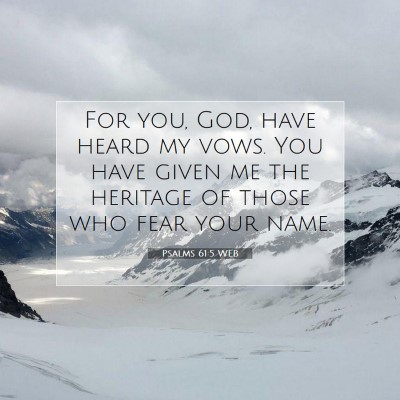 Picture 07 - Psalms 61:5 WEB - For you, God, have heard my vows. You have given - Bible Verse Picture