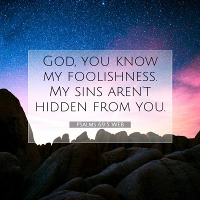 Picture 07 - Psalms 69:5 WEB - God, you know my foolishness. My sins aren't - Bible Verse Picture